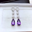 Gorgeous Platinum Plated Created Purple Amethyst & CZ Long Dangle Earrings