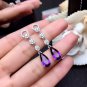 Gorgeous Platinum Plated Created Purple Amethyst & CZ Long Dangle Earrings