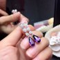 Gorgeous Platinum Plated Created Purple Amethyst & CZ Long Dangle Earrings