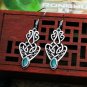 Beautiful Green Stone Filigree Dangle Hook Silver Earrings