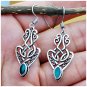 Beautiful Green Stone Filigree Dangle Hook Silver Earrings