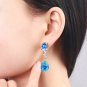 Gorgeous 18k Gold Plated Created Sky Blue Topaz & CZ Dangle Earrings