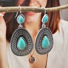 Fashion Ethnic Style Green Turquoise Stone Dangle Hook Silver Earrings