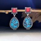 European Blue & Red Turquoise Post Dangle Earrings