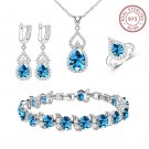 Spectacular 4 pc 925 Sterling Silver Water Drop Aquamarine Jewelry Set