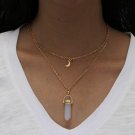 On Double Yellow Chain Moon Crescent With White Stone Bullet Pendulum Necklace On Double Yellow Chain Moon Crescent With White Stone Bullet Pendulum Necklace