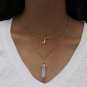 On Double Yellow Chain Moon Crescent With White Stone Bullet Pendulum Necklace