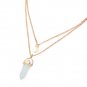 On Double Yellow Chain Moon Crescent With White Stone Bullet Pendulum Necklace