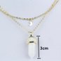 On Double Yellow Chain Moon Crescent With White Stone Bullet Pendulum Necklace