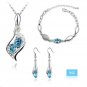 Unique Created Blue Topaz & CZ 3pc Necklace, Earrings & Bracelet Set