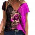 18-20 / Plus size Modern V-Neck Hot Pink Rose T-Shirt Short Sleeve Loose Blouse 18-20 / Plus size Modern V-Neck Hot Pink Rose T-Shirt Short Sleeve Loose Blouse