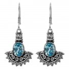 925 Sterling Silver Genuine Blue Topaz Bali Style Bezel Set Dangle Hook Earrings 925 Sterling Silver Genuine Blue Topaz Bali Style Bezel Set Dangle Hook Earrings