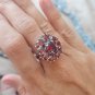 Spectacular Flower Shape Lab Created Garnet Rhodium Plated Ring in size 7 8 9 10