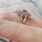 Spectacular Flower Shape Lab Created Garnet Rhodium Plated Ring in size 7 8 9 10