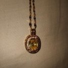 Beautiful 14k GP Lab Created Citrine with CZ Around Pendant on Chain Necklace