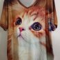 16-18/Plus size Modern 3D Print Your Cat T-Shirt Short Sleeve Loose Top Blouse