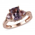 Size 8 Rose De France 1.80ctw Amethyst 3 Stone Ring in 14K Rose Gold Over Silver Size 8 Rose De France 1.80ctw Amethyst 3 Stone Ring in 14K Rose Gold Over Silver