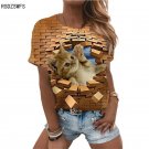 18-20/Plus size Modern 3D Print Golden Cat T-Shirt Short Sleeve Loose Top Blouse