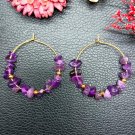 Handmade Big Golden Circle of 100% Natural Amethyst Stone Hoop Earrings Handmade Big Golden Circle of 100% Natural Amethyst Stone Hoop Earrings