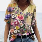 18-20/Plus size Modern 3D V Neck Floral T-Shirt Short Sleeve Loose Top Blouse 18-20/Plus size Modern 3D V Neck Floral T-Shirt Short Sleeve Loose Top Blouse