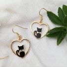Black - Cute Heart Shape Cat Enamel Hook Earrings Black - Cute Heart Shape Cat Enamel Hook Earrings