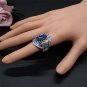 ANTIQUE SILVER Retro Handmade Two Tone Silver Lab-Created Swiss Blue Topaz Ring