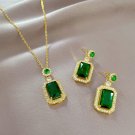 18k Gold Plated Necklace & Earrings Lab-Created Emerald & Zircon Jewelry Set 18k Gold Plated Necklace & Earrings Lab-Created Emerald & Zircon Jewelry Set