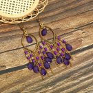 4 inch Bohemian Tassel Purple Lucite & Crystal Chandelier Hook Earrings
