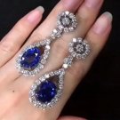 Royal Blue Crystal With CZ Gold Plated Teardrop Dangle Earring