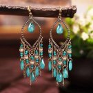 4 inch Bohemian Tassel Blue Lucite & Crystal Chandelier Earrings