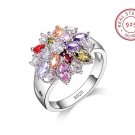 925 Sterling Silver Magnificent Flower Design Ring Colorful Zircon- 7 8 9 Size 925 Sterling Silver Magnificent Flower Design Ring Colorful Zircon- 7 8 9 Size