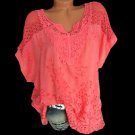 12-14 size / Modern Casual V-Neck Solid Coral Lace Blouse Short Sleeve Top 12-14 size / Modern Casual V-Neck Solid Coral Lace Blouse Short Sleeve Top