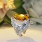 Awesome Teardrop Filigree Lab Created Citrine Rhodium Plated Ring-6 7 8 9 10