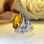 Awesome Teardrop Filigree Lab Created Citrine Rhodium Plated Ring-6 7 8 9 10