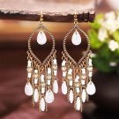 4 inch Bohemian Tassel White Lucite & Crystal Chandelier Earrings