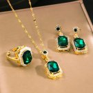 18k Gold Plated Ring, Necklace & Earrings Lab-Created Emerald & Zircon Set