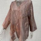 16-18/Plus Size New Casual European Bell-Sleeve V-Neck Brownish Big Tunic Blouse 16-18/Plus Size New Casual European Bell-Sleeve V-Neck Brownish Big Tunic Blouse