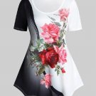 20-22/Plus Size New European Rose/Floral Print Top Scoop Neck Blouse 20-22/Plus Size New European Rose/Floral Print Top Scoop Neck Blouse