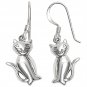 UNIQUE 925 Sterling Silver Adorable Cat Hook Dangle Earrings