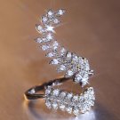 Magnificent Leaves Drop Shape Zircon Rhodium Plated Silver Open Ring Magnificent Leaves Drop Shape Zircon Rhodium Plated Silver Open Ring