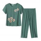 12-14 Size/New Green with Flowers Short Sleeve Casual Women's Two-Piece Set 12-14 Size/New Green with Flowers Short Sleeve Casual Women's Two-Piece Set