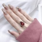 Spectacular Teardrop Lab-Created Orangy Pink Tourmaline with Zircon Open Ring