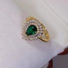 Classic Style Stunning Teardrop Lab-Created Emerald with Zircon Around Open Ring