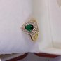 Classic Style Stunning Teardrop Lab-Created Emerald with Zircon Around Open Ring