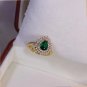 Classic Style Stunning Teardrop Lab-Created Emerald with Zircon Around Open Ring