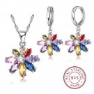 2 pc 925 Sterling Silver Flower Design Set Necklace Earrings Colorful Zircon 2 pc 925 Sterling Silver Flower Design Set Necklace Earrings Colorful Zircon