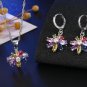 2 pc 925 Sterling Silver Flower Design Set Necklace Earrings Colorful Zircon