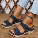 Size 9 ( 40 ) Black Retro Roman Sandals Pu Casual Flower Wedge Sandals Platform Size 9 ( 40 ) Black Retro Roman Sandals Pu Casual Flower Wedge Sandals Platform