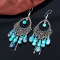 3 inch Beautiful Unique Handmade Turquoise & Hand Painted Beads Silver Earrings