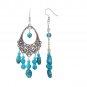 3 inch Beautiful Unique Handmade Turquoise & Hand Painted Beads Silver Earrings